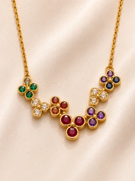 Multicolor Floral Pendant Necklace Gold Plated Necklace for Women