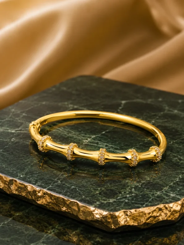 Luxe Bamboo Bracelet for Women Gold Plated Anti Tarnish Crystal Bracelet