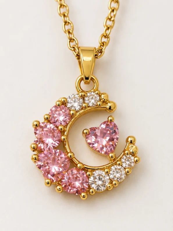 Moon Heart Crystal Pendant Necklace
