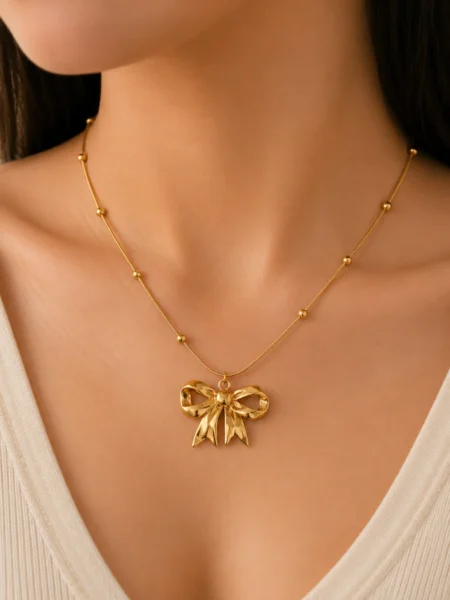 Golden Bow Pendant Necklace
