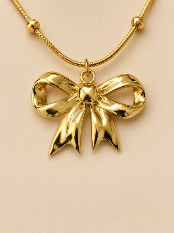 Golden Bow Pendant Necklace