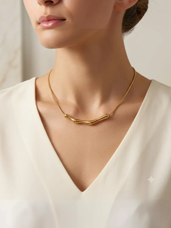 Golden Wave Bar Necklace