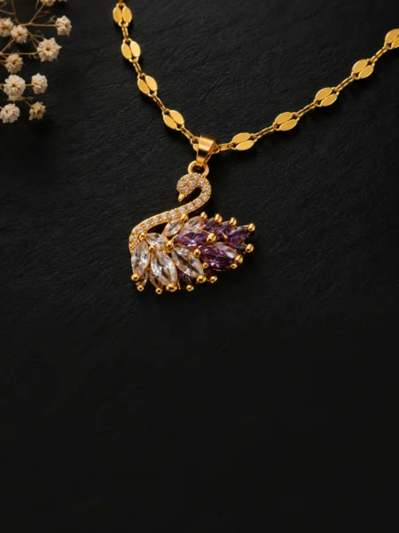 Purple Swan Pendant Necklace