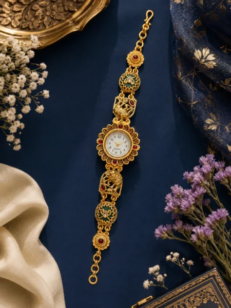 Rajlakshmi Maharani Bracelet Watch for Women – Royal Antique Gold Heritage Watch by VEDA JEWELS