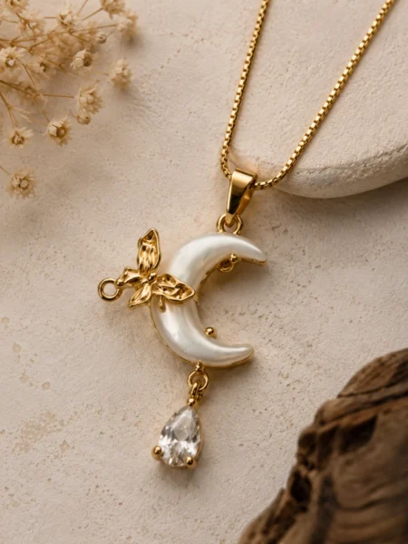 Moonlit Butterfly Pendant Necklace by VEDA JEWELS