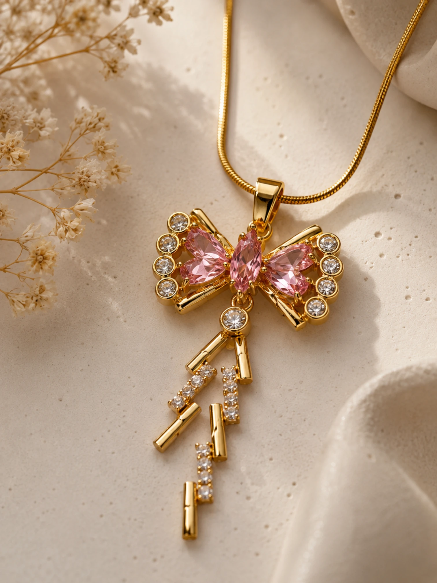 Blush Bow Pendant Necklace