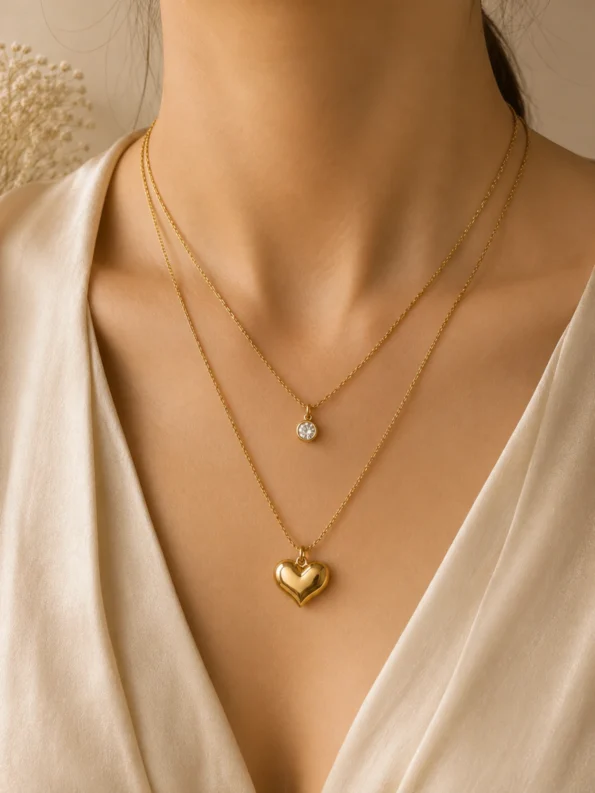 Gold Heart Pendant Necklace for Women