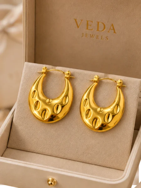 Golden Textured Crescent Hoop Earrings