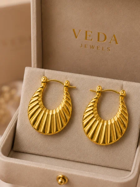 Golden Ribbed Hoop Earrings