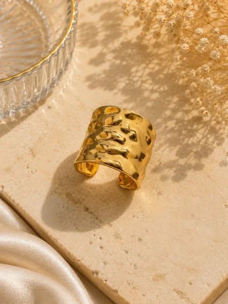 Golden Hammered Open Cuff Ring