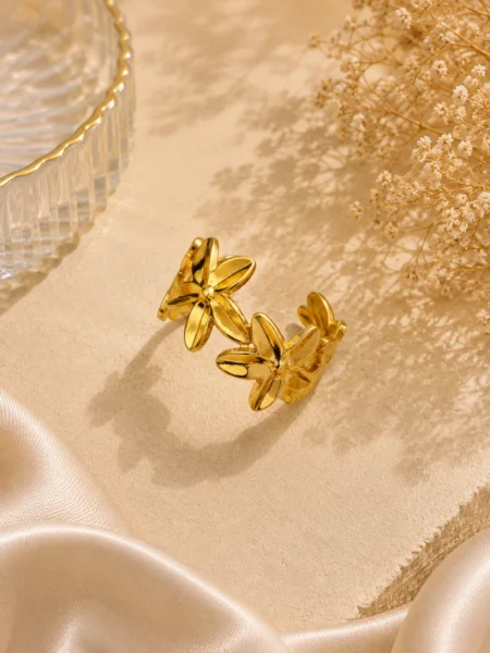 Golden Bloom Floral Adjustable Ring