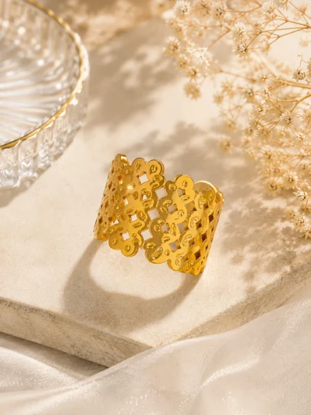 Golden Floral Filigree Statement Ring