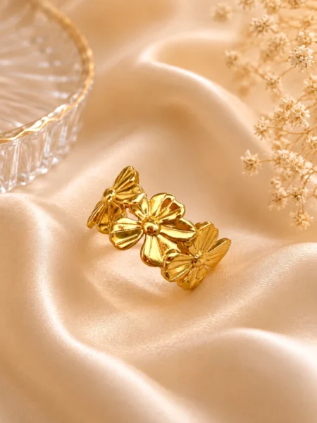 Golden Petal Cascade Ring