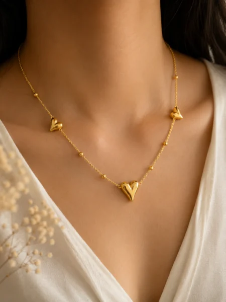 Golden Heart Trio Charm Necklace